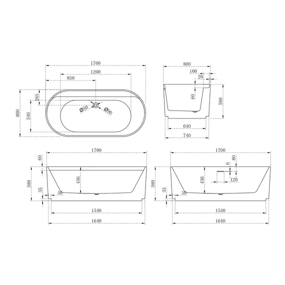 АКРИЛОВАЯ ВАННА ABBER AB9444MW БЕЛАЯ МАТОВАЯ