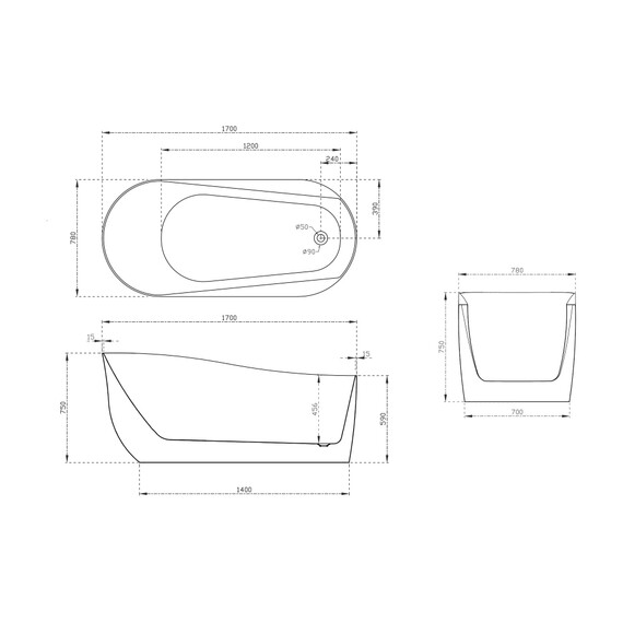 АКРИЛОВАЯ ВАННА ABBER AB9491-1.7 БЕЛАЯ