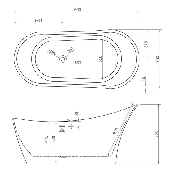 АКРИЛОВАЯ ВАННА ABBER AB9245 БЕЛАЯ