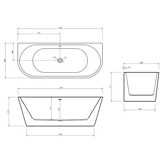 АКРИЛОВАЯ ВАННА ABBER AB9216-1.5 БЕЛАЯ