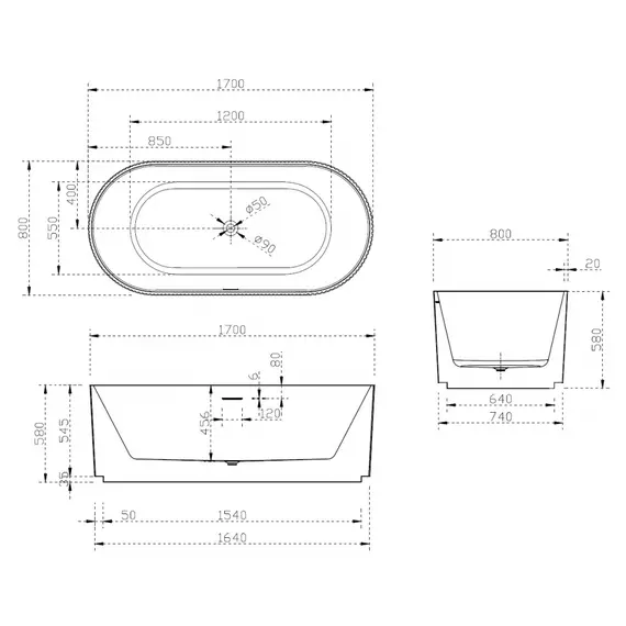 АКРИЛОВАЯ ВАННА ABBER AB9325-1.7 БЕЛАЯ