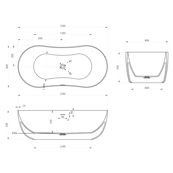 ВАННА ИЗ ИСКУССТВЕННОГО КАМНЯ ABBER STEIN AS9604 БЕЛАЯ МАТОВАЯ