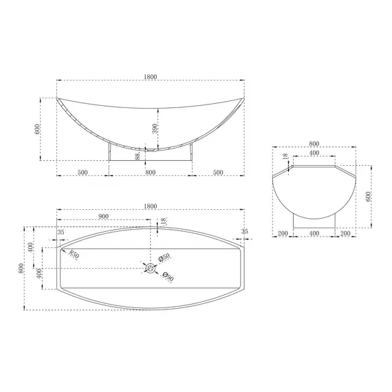 ВАННА ИЗ ИСКУССТВЕННОГО КАМНЯ ABBER STEIN AS9610 БЕЛАЯ МАТОВАЯ