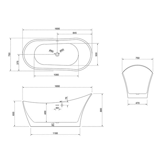 ВАННА ИЗ ИСКУССТВЕННОГО КАМНЯ ABBER STEIN AS9618 БЕЛАЯ МАТОВАЯ