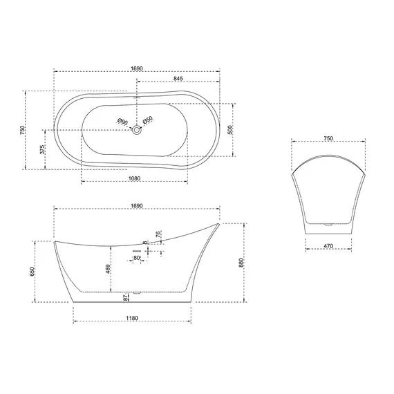 ВАННА ИЗ ИСКУССТВЕННОГО КАМНЯ ABBER STEIN AS9618 БЕЛАЯ МАТОВАЯ