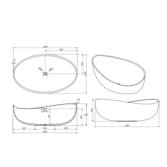 ВАННА ИЗ ИСКУССТВЕННОГО КАМНЯ ABBER STEIN AS9639 БЕЛАЯ МАТОВАЯ