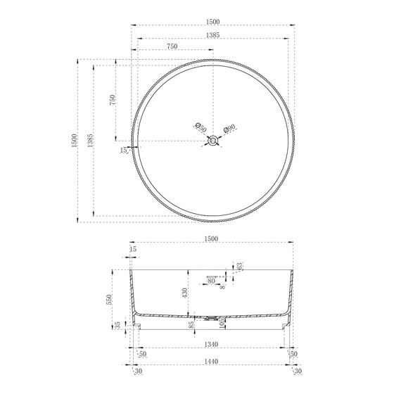 ВАННА ИЗ ИСКУССТВЕННОГО КАМНЯ ABBER STEIN AS9679 БЕЛАЯ МАТОВАЯ
