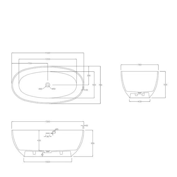 ВАННА ИЗ ИСКУССТВЕННОГО КАМНЯ ABBER STEIN AS9641-1.5 БЕЛАЯ МАТОВАЯ