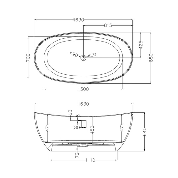 ВАННА ИЗ ИСКУССТВЕННОГО КАМНЯ ABBER STEIN AS9615-1.6 БЕЛАЯ МАТОВАЯ