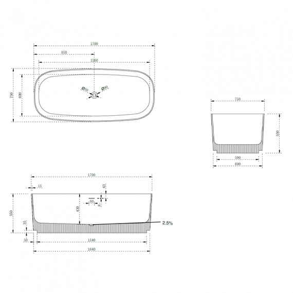 ВАННА ИЗ ИСКУССТВЕННОГО КАМНЯ ABBER STEIN AS9601MCG ЗЕЛЕНАЯ МАТОВАЯ