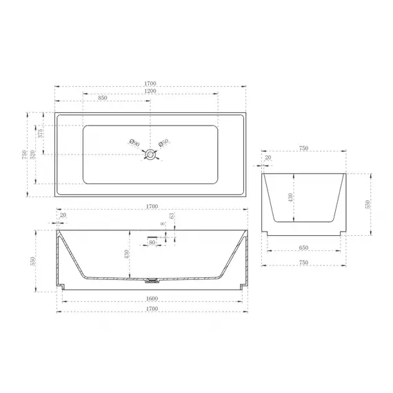 ВАННА ИЗ ИСКУССТВЕННОГО КАМНЯ ABBER STEIN AS9602 БЕЛАЯ МАТОВАЯ