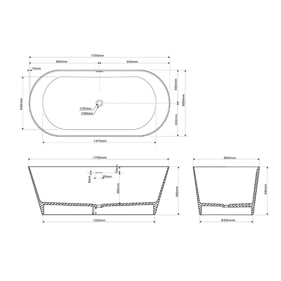 ВАННА ИЗ ИСКУССТВЕННОГО КАМНЯ ABBER STEIN AS9605 БЕЛАЯ МАТОВАЯ