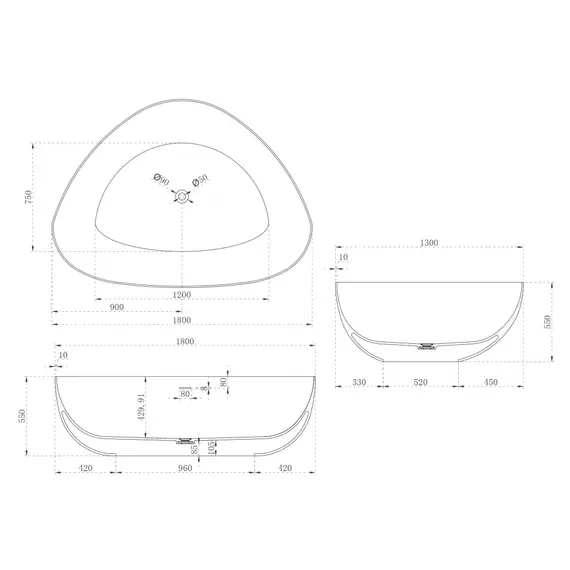 ВАННА ИЗ ИСКУССТВЕННОГО КАМНЯ ABBER STEIN AS9608 БЕЛАЯ МАТОВАЯ