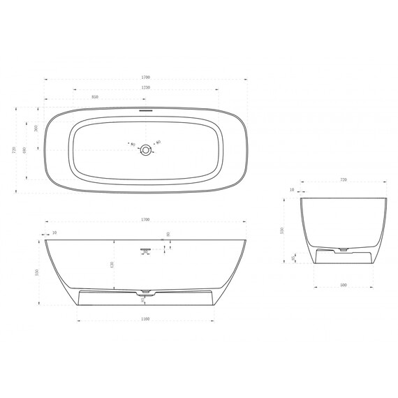 ВАННА ИЗ ИСКУССТВЕННОГО КАМНЯ ABBER STEIN AS9612-1.7 БЕЛАЯ МАТОВАЯ