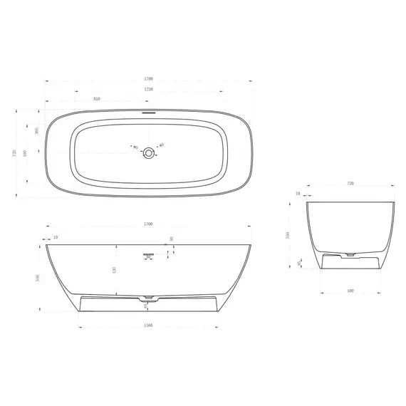 ВАННА ИЗ ИСКУССТВЕННОГО КАМНЯ ABBER STEIN AS9612-1.7 БЕЛАЯ МАТОВАЯ