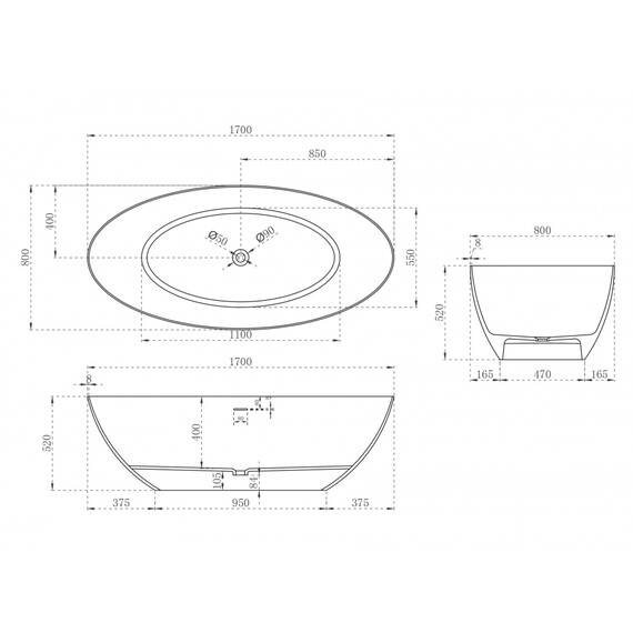 ВАННА ИЗ ИСКУССТВЕННОГО КАМНЯ ABBER STEIN AS9625-1.7 БЕЛАЯ МАТОВАЯ