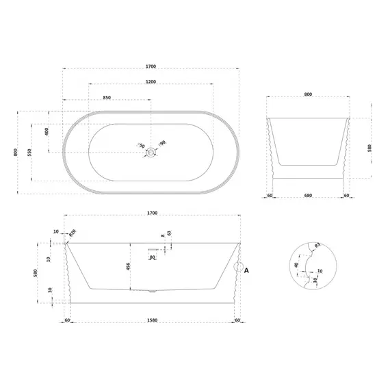 ВАННА ИЗ ИСКУССТВЕННОГО КАМНЯ ABBER STEIN AS9650 БЕЛАЯ МАТОВАЯ