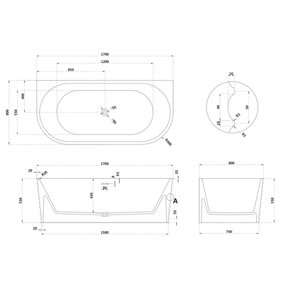 ВАННА ИЗ ИСКУССТВЕННОГО КАМНЯ ABBER STEIN AS9652 БЕЛАЯ МАТОВАЯ