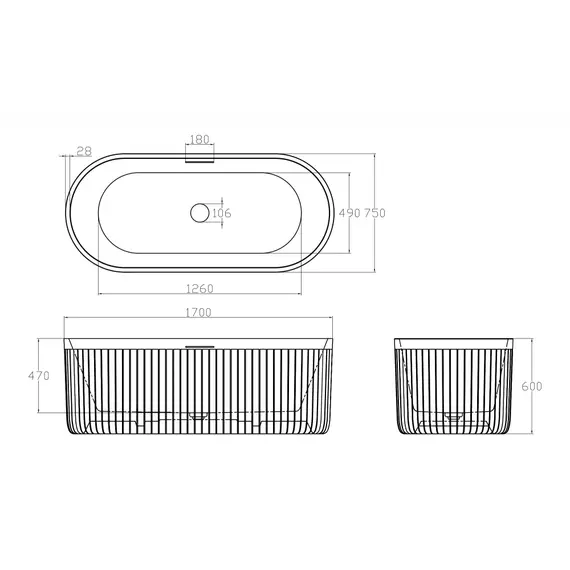ВАННА ИЗ ИСКУССТВЕННОГО КАМНЯ ABBER STUTTGART AM9925B ЧЕРНАЯ МАТОВАЯ
