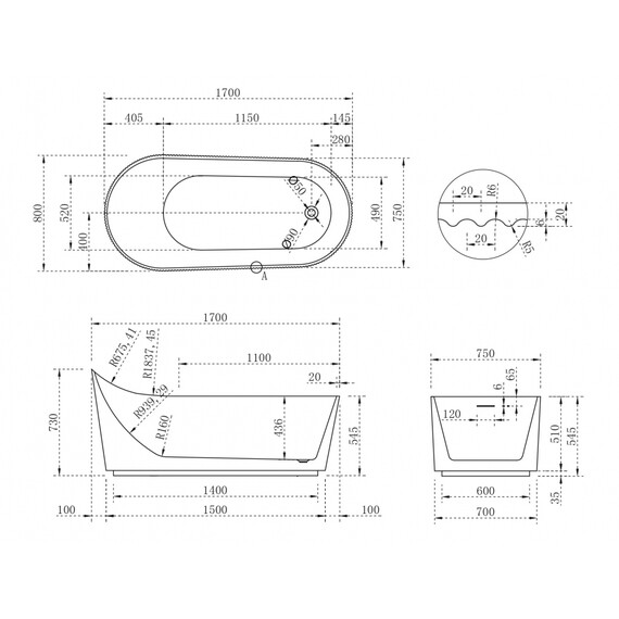 АКРИЛОВАЯ ВАННА ABBER AB9445MW БЕЛАЯ МАТОВАЯ