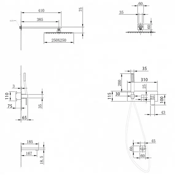 ДУШЕВАЯ СИСТЕМА ABBER DAHEIM AF8217SP СКРЫТОГО МОНТАЖА С ИЗЛИВОМ, САТИН