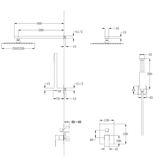 ДУШЕВАЯ СИСТЕМА ABBER DAHEIM AF8219 СКРЫТОГО МОНТАЖА БЕЗ ИЗЛИВА, ХРОМ