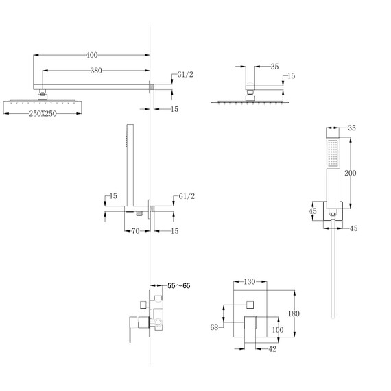 ДУШЕВАЯ СИСТЕМА ABBER DAHEIM AF8219B СКРЫТОГО МОНТАЖА БЕЗ ИЗЛИВА, ЧЕРНАЯ МАТОВАЯ