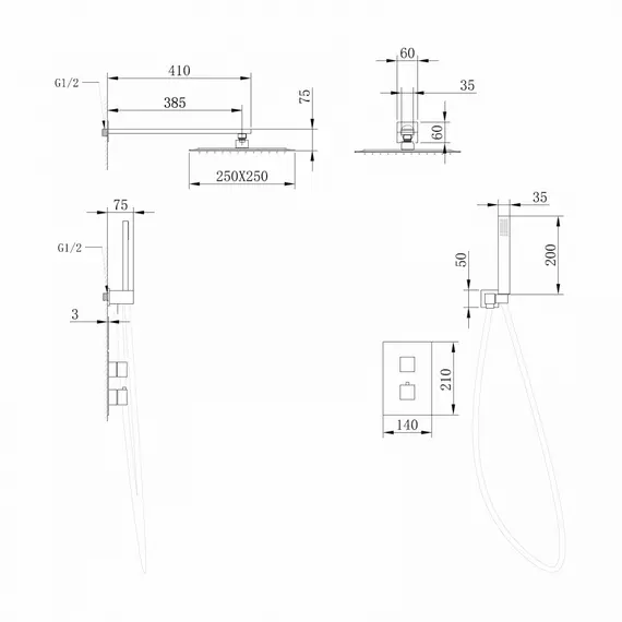 ДУШЕВАЯ СИСТЕМА ABBER DAHEIM AF8251SP СКРЫТОГО МОНТАЖА БЕЗ ИЗЛИВА, ТЕРМОСТАТ, САТИН