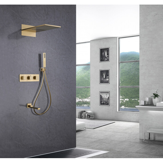 ДУШЕВАЯ СИСТЕМА ABBER DAHEIM AF8253G СКРЫТОГО МОНТАЖА С ИЗЛИВОМ, ТЕРМОСТАТ, ЗОЛОТО МАТОВОЕ