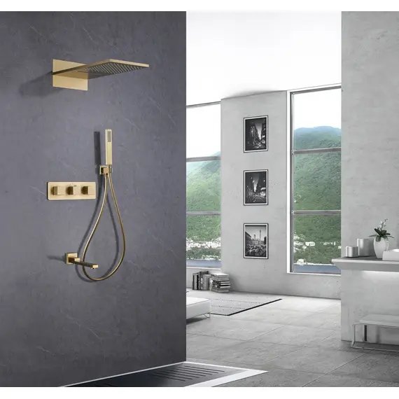 ДУШЕВАЯ СИСТЕМА ABBER DAHEIM AF8253G СКРЫТОГО МОНТАЖА С ИЗЛИВОМ, ТЕРМОСТАТ, ЗОЛОТО МАТОВОЕ