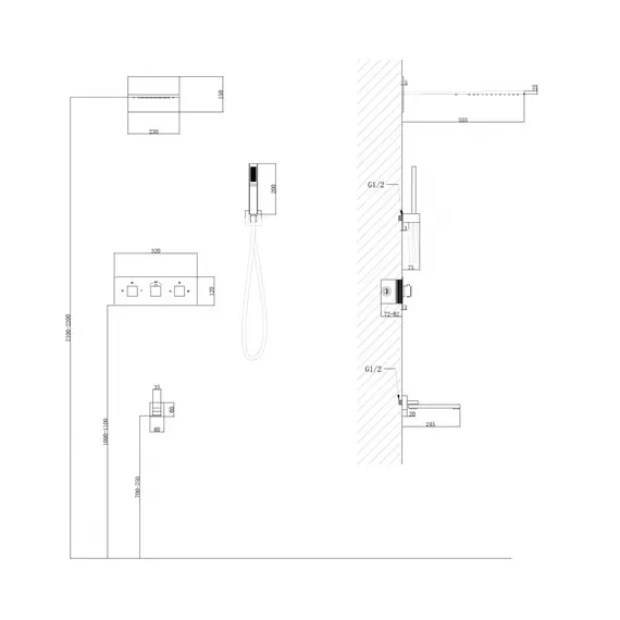 ДУШЕВАЯ СИСТЕМА ABBER DAHEIM AF8253G СКРЫТОГО МОНТАЖА С ИЗЛИВОМ, ТЕРМОСТАТ, ЗОЛОТО МАТОВОЕ