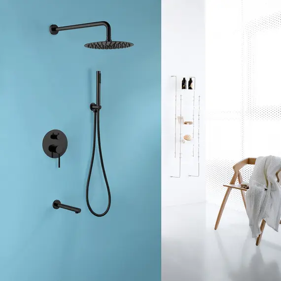 ДУШЕВАЯ СИСТЕМА ABBER EMOTION AF8817B СКРЫТОГО МОНТАЖА С ИЗЛИВОМ, ЧЕРНАЯ МАТОВАЯ