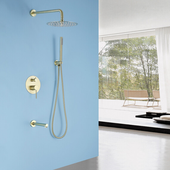 ДУШЕВАЯ СИСТЕМА ABBER EMOTION AF8817G СКРЫТОГО МОНТАЖА С ИЗЛИВОМ, ЗОЛОТО МАТОВОЕ