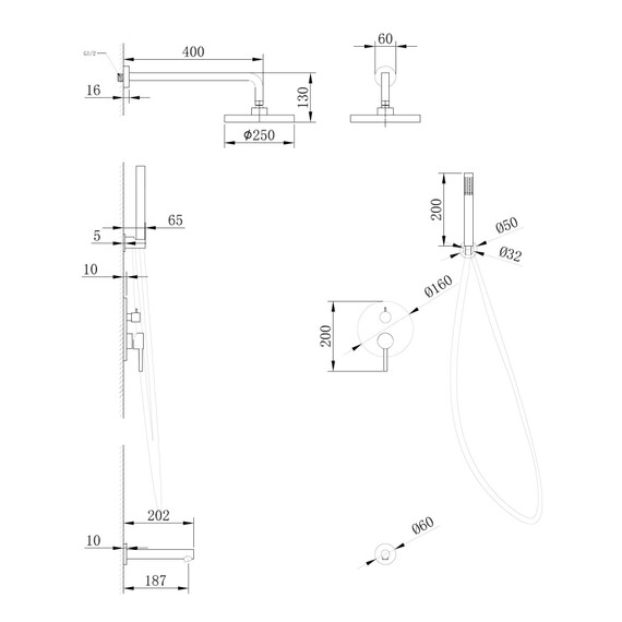 ДУШЕВАЯ СИСТЕМА ABBER EMOTION AF8817G СКРЫТОГО МОНТАЖА С ИЗЛИВОМ, ЗОЛОТО МАТОВОЕ