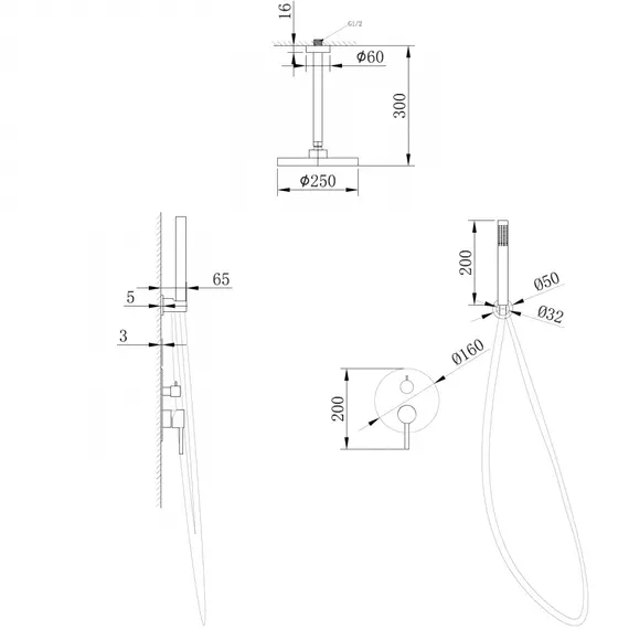 ДУШЕВАЯ СИСТЕМА ABBER EMOTION AF8821B СКРЫТОГО МОНТАЖА БЕЗ ИЗЛИВА, ЧЕРНАЯ МАТОВАЯ