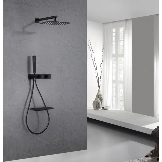 ДУШЕВАЯ СИСТЕМА ABBER RUND AF8750B СКРЫТОГО МОНТАЖА С ИЗЛИВОМ, ТЕРМОСТАТ, ЧЕРНАЯ МАТОВАЯ