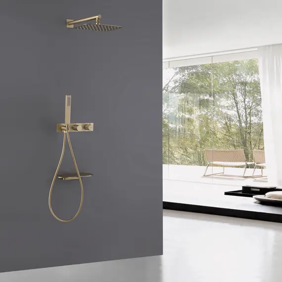 ДУШЕВАЯ СИСТЕМА ABBER RUND AF8750G СКРЫТОГО МОНТАЖА С ИЗЛИВОМ, ТЕРМОСТАТ, ЗОЛОТО МАТОВОЕ