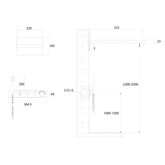 ДУШЕВАЯ СИСТЕМА ABBER RUND AF8752B СКРЫТОГО МОНТАЖА БЕЗ ИЗЛИВА, ТЕРМОСТАТ, ЧЕРНАЯ МАТОВАЯ