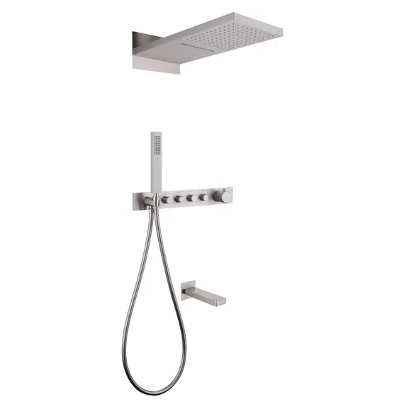 ДУШЕВАЯ СИСТЕМА ABBER RUND AF8753SP СКРЫТОГО МОНТАЖА С ИЗЛИВОМ, ТЕРМОСТАТ, САТИН