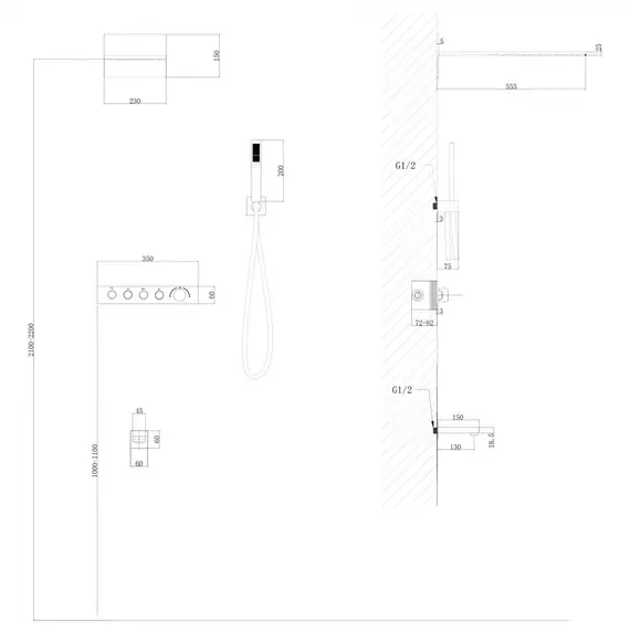 ДУШЕВАЯ СИСТЕМА ABBER RUND AF8753SP СКРЫТОГО МОНТАЖА С ИЗЛИВОМ, ТЕРМОСТАТ, САТИН