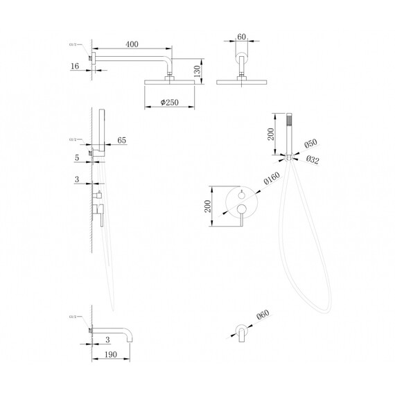 ДУШЕВАЯ СИСТЕМА ABBER WASSER KREIS AF8117B СКРЫТОГО МОНТАЖА С ИЗЛИВОМ, ЧЕРНАЯ МАТОВАЯ