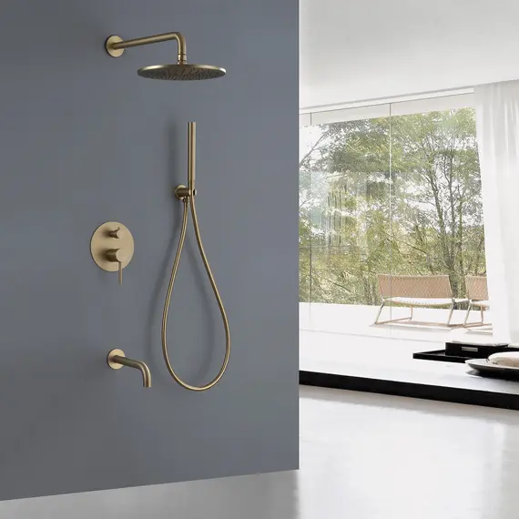 ДУШЕВАЯ СИСТЕМА ABBER WASSER KREIS AF8117G СКРЫТОГО МОНТАЖА С ИЗЛИВОМ, ЗОЛОТО МАТОВОЕ