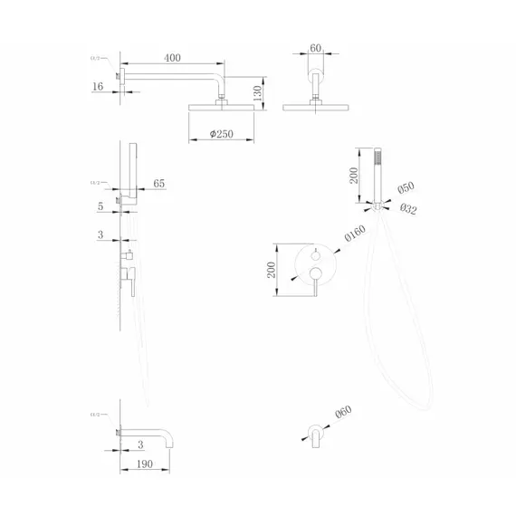 ДУШЕВАЯ СИСТЕМА ABBER WASSER KREIS AF8117G СКРЫТОГО МОНТАЖА С ИЗЛИВОМ, ЗОЛОТО МАТОВОЕ
