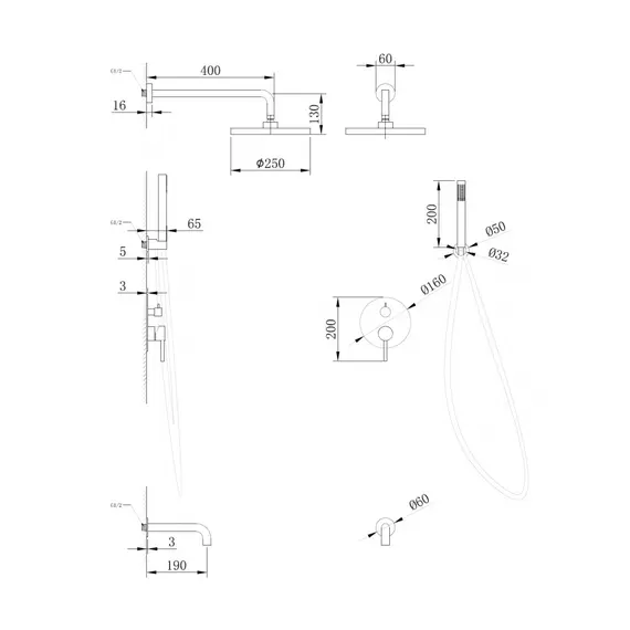 ДУШЕВАЯ СИСТЕМА ABBER WASSER KREIS AF8117RG СКРЫТОГО МОНТАЖА С ИЗЛИВОМ, РОЗОВОЕ ЗОЛОТО