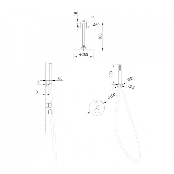 ДУШЕВАЯ СИСТЕМА ABBER WASSER KREIS AF8121 СКРЫТОГО МОНТАЖА БЕЗ ИЗЛИВА, ХРОМ