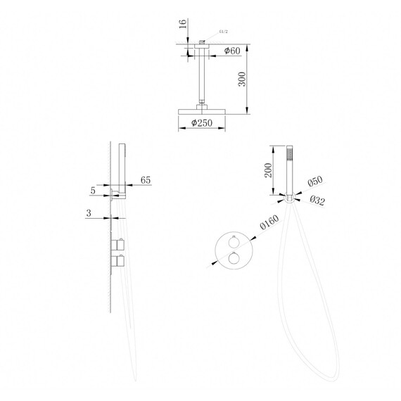 ДУШЕВАЯ СИСТЕМА ABBER WASSER KREIS AF8121NG СКРЫТОГО МОНТАЖА БЕЗ ИЗЛИВА, НИКЕЛЬ