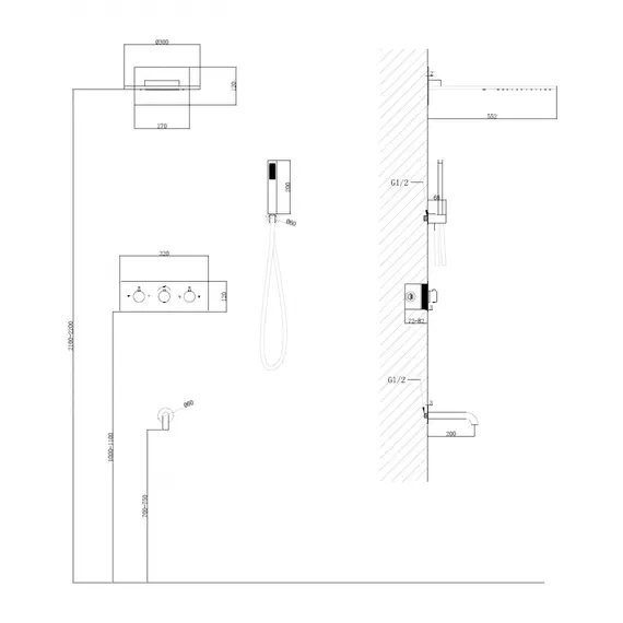 ДУШЕВАЯ СИСТЕМА ABBER WASSER KREIS AF8150 СКРЫТОГО МОНТАЖА С ИЗЛИВОМ, ТЕРМОСТАТ, ХРОМ