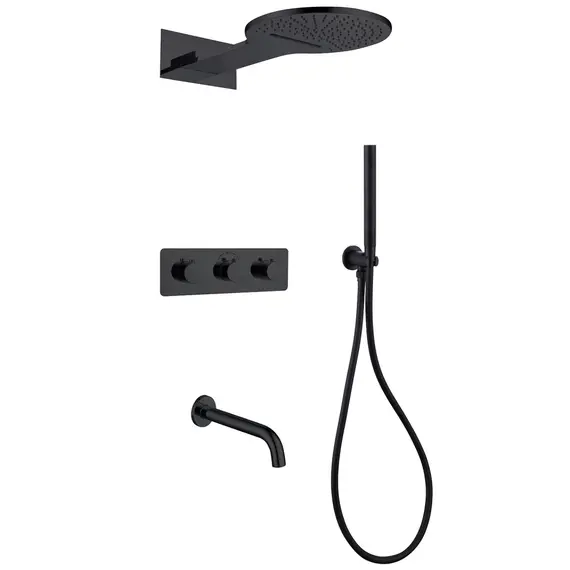 ДУШЕВАЯ СИСТЕМА ABBER WASSER KREIS AF8150B СКРЫТОГО МОНТАЖА С ИЗЛИВОМ, ТЕРМОСТАТ, ЧЕРНАЯ МАТОВАЯ