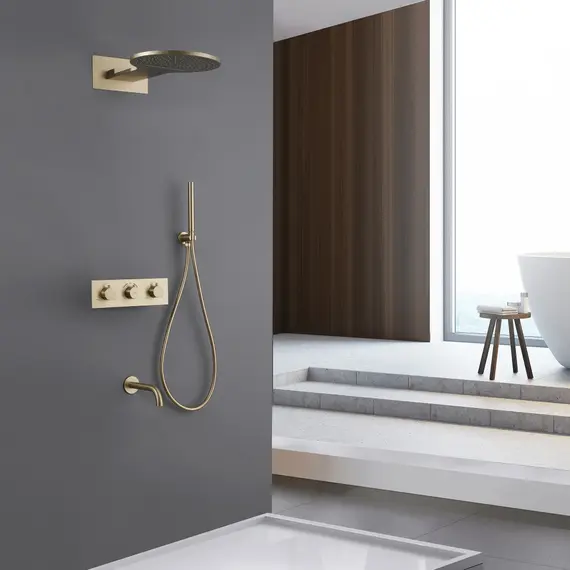 ДУШЕВАЯ СИСТЕМА ABBER WASSER KREIS AF8150G СКРЫТОГО МОНТАЖА С ИЗЛИВОМ, ТЕРМОСТАТ, ЗОЛОТО МАТОВОЕ
