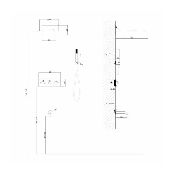 ДУШЕВАЯ СИСТЕМА ABBER WASSER KREIS AF8150G СКРЫТОГО МОНТАЖА С ИЗЛИВОМ, ТЕРМОСТАТ, ЗОЛОТО МАТОВОЕ